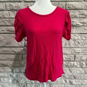 Express magenta flutter sleeve shirt